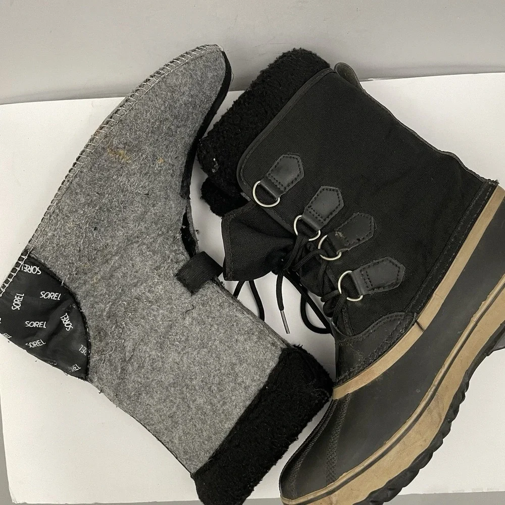 Sorel WaterProof Rain Boots Black Ripstop Lace Up Lined Duck - Mens Size 10